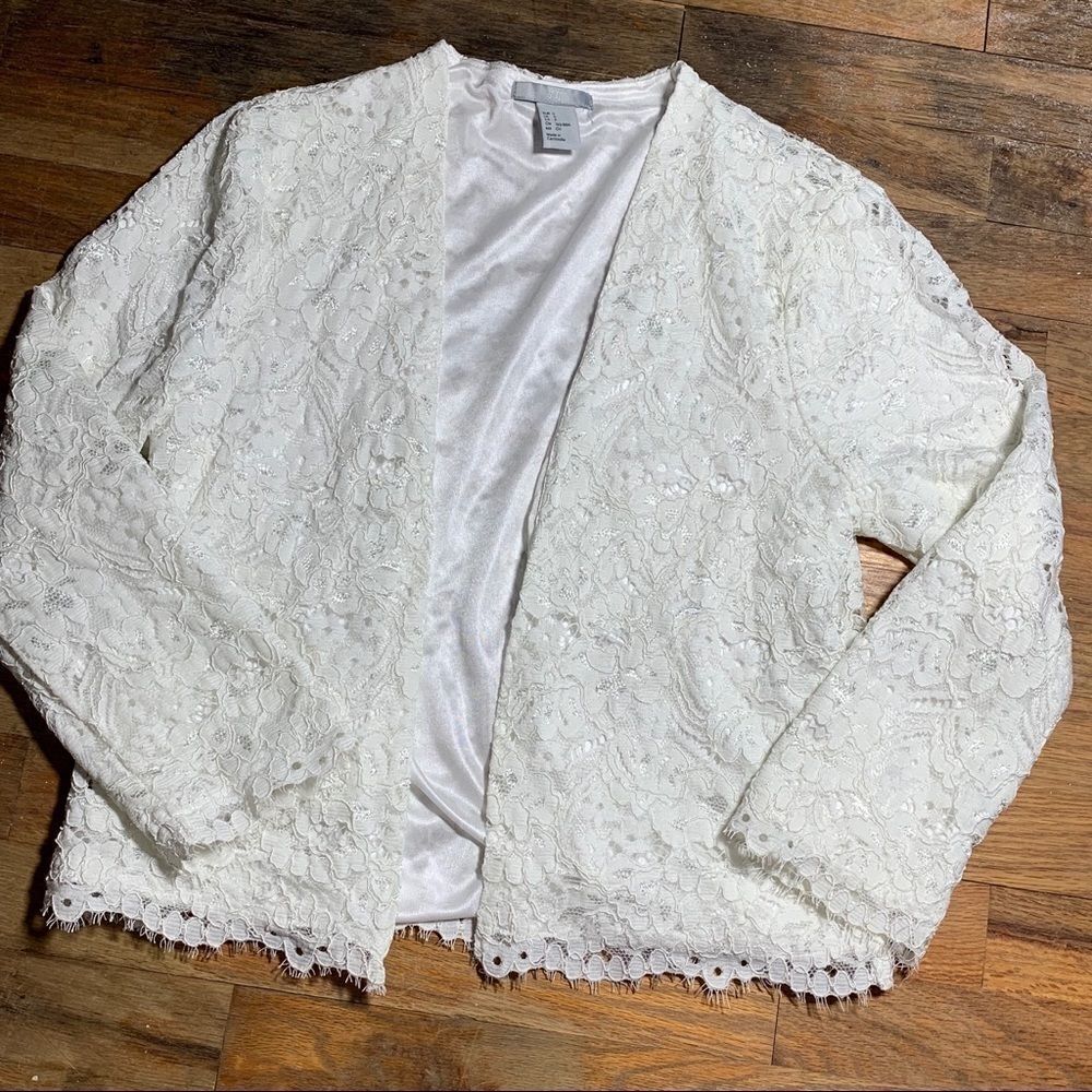 H&M white open coverlet lace mid sleeve small F
